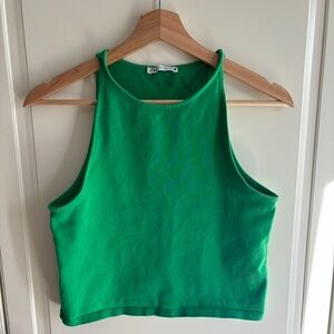 Womens Zara Green Crop Tank Top with Sleeveless Design
